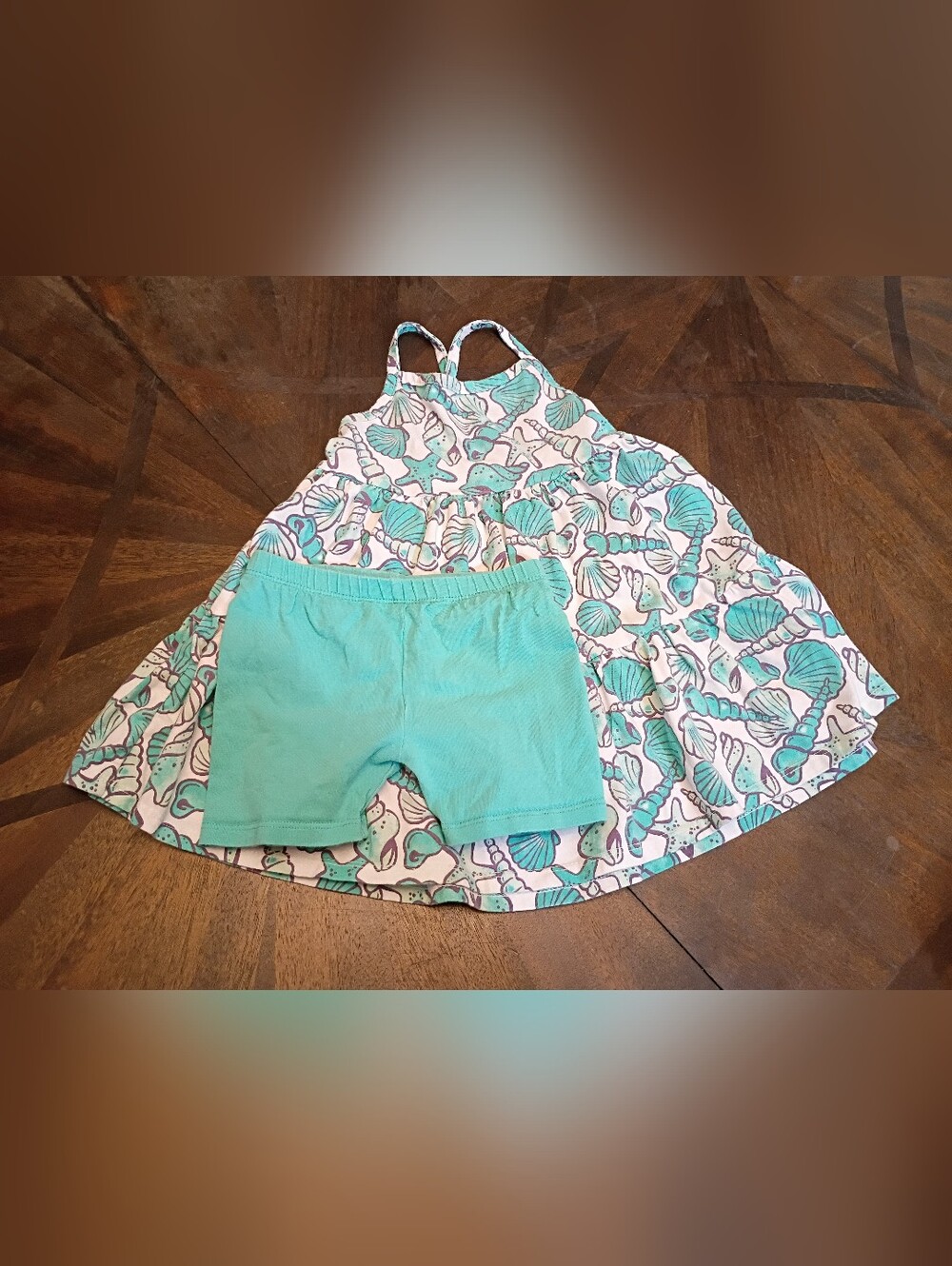 Falls Creek Kids 2T Seashell & Starfish Sundress with Matching Bike Shorts Beach